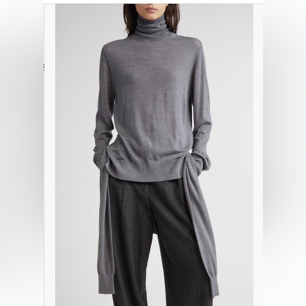 Toteme Double Sleeve Wool & Silk Turtleneck Sweater Mid Gray Large